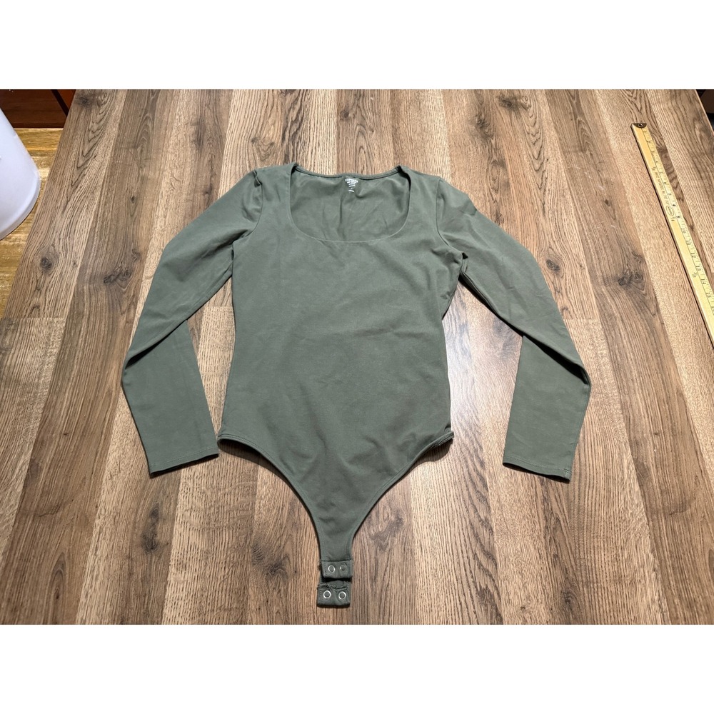 Express Shirts Womens Size S Olive Green Bodysuit Long Sleeve Compression